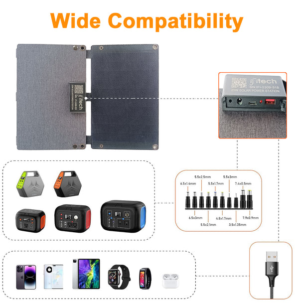IFITech 25W Portable Waterproof Foldable Solar Panel Charger | Portable Power Station