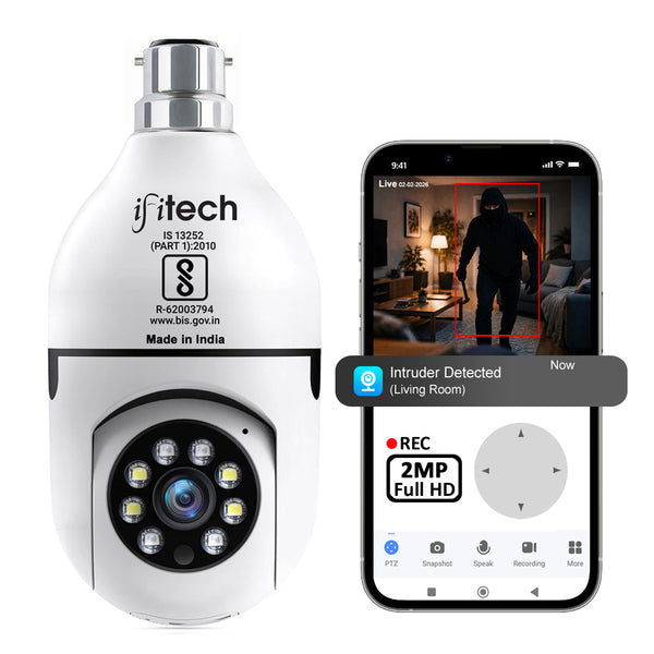 IFITech 2MP HD Wi-Fi Pan/Tilt Bulb Camera - V380 App