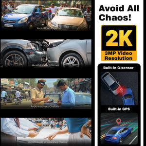 IFITech 3MP QHD Car Dashcam, 4G Sim Based Car Camera Dual Channel, Night Vision, Microphone, G-Sensor, Built-in GPS, App Control