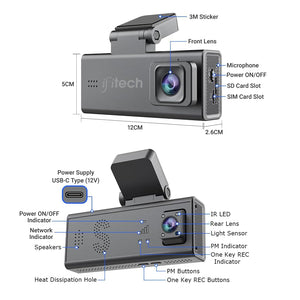 IFITech 3MP QHD Car Dashcam, 4G Sim Based Car Camera Dual Channel, Night Vision, Microphone, G-Sensor, Built-in GPS, App Control
