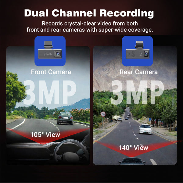 IFITech 3MP QHD Car Dashcam, 4G Sim Based Car Camera Dual Channel, Night Vision, Microphone, G-Sensor, Built-in GPS, App Control