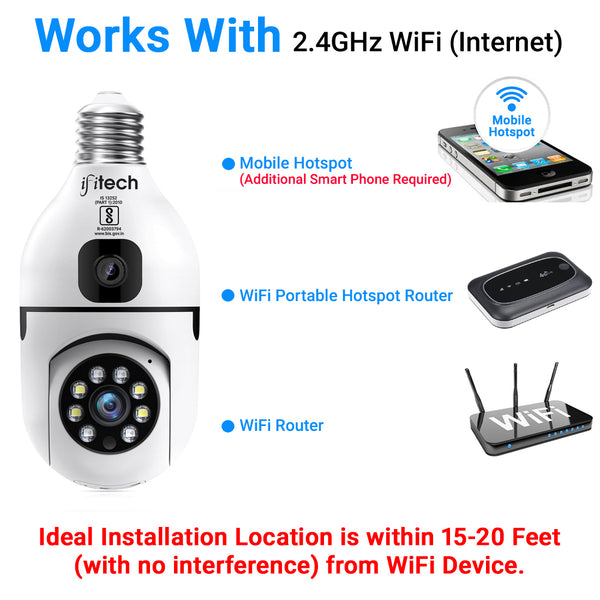IFITech 4MP Ultra HD Wi-Fi Pan/Tilt Bulb Camera with Adjustable Holder - V380 App