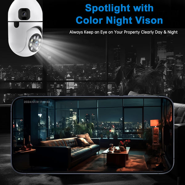 IFITech 4MP Ultra HD Wi-Fi Pan/Tilt Bulb Camera with Adjustable Holder - V380 App