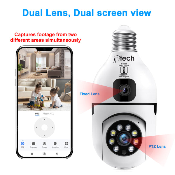 IFITech 4MP Ultra HD Wi-Fi Pan/Tilt Bulb Camera with Adjustable Holder - V380 App