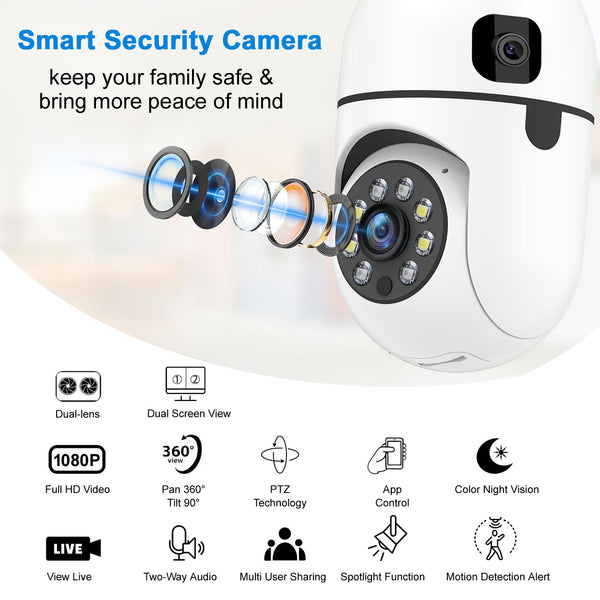 IFITech 4MP Ultra HD Wi-Fi Pan/Tilt Bulb Camera with Adjustable Holder - V380 App