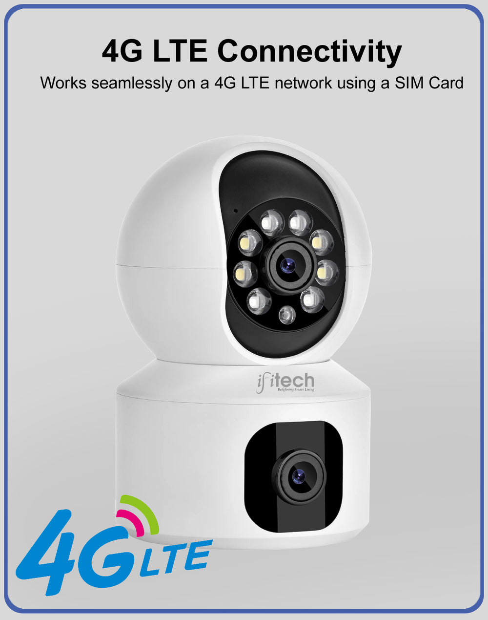 IFITech 4MP HD Smart 4G Dual-Lens CCTV Camera – 4G LTE Connectivity | 360° Coverage | Two-Way Audio | Colorful Night Vision | True Plug & Play, Easy Setup | IFI-4G1N