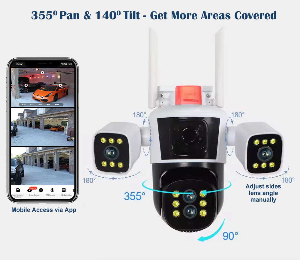 IFITech 4 Lens Wired & WiFi 16MP PTZ Security Camera with Ultra-Wide Angle | 10X Optical Zoom & 2.4GHz WiFi Compatible