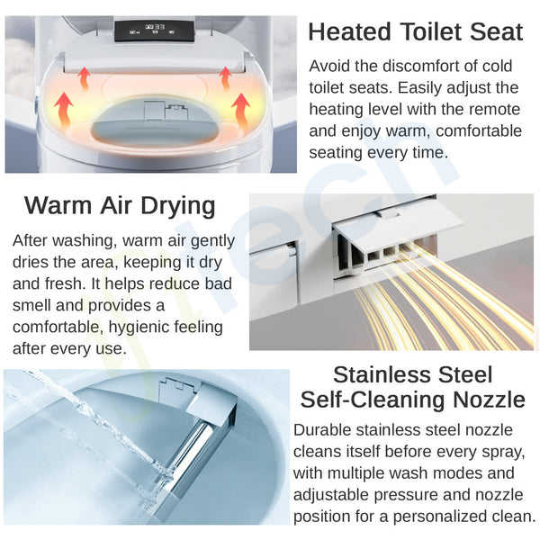 IFITech Smart Electric Bidet Toilet Seat with Remote Control, Heated Toilet Seat, Adjustable Warm Water, Air Dryer, Rear Feminine and Oscillating Washing, Night Light, Soft Close Lid, LED Display