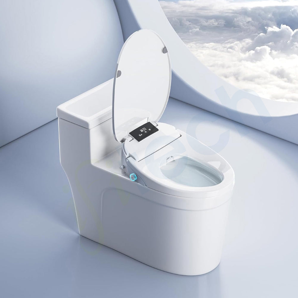 IFITech Smart Electric Bidet Toilet Seat with Remote Control, Heated Toilet Seat, Adjustable Warm Water, Air Dryer, Rear Feminine and Oscillating Washing, Night Light, Soft Close Lid, LED Display
