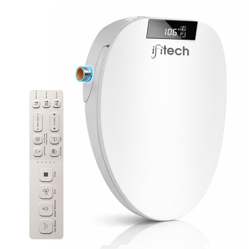 IFITech Smart Electric Bidet Toilet Seat with Remote Control, Heated Toilet Seat, Adjustable Warm Water, Air Dryer, Rear Feminine and Oscillating Washing, Night Light, Soft Close Lid, LED Display