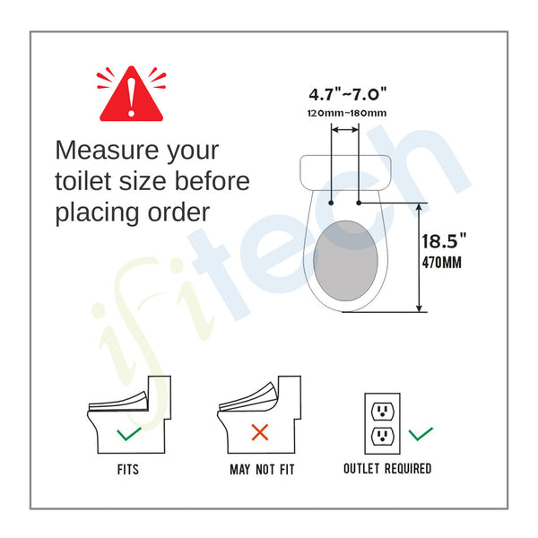 IFITech Smart Electric Bidet Toilet Seat with Remote Control, Heated Toilet Seat, Adjustable Warm Water, Air Dryer, Rear Feminine and Oscillating Washing, Night Light, Soft Close Lid, LED Display