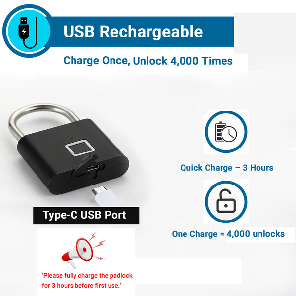 IFITech Fingerprint Lock – Smart Padlock with Keyless Biometric Access (USB Rechargeable)