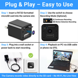 IFITech Hidden Spy Camera USB Charger – 1080P HD Mini Camera (No WiFi)