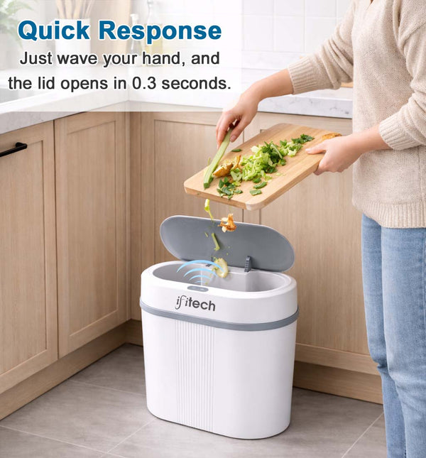 IFITech Motion Sensor Smart Trash Bin For Home (12 Liters, White) | Durable & Strong Body, Motion Sensor Open-Top Bin Lid | Smart Automatic Garbage Dustbin For Kitchens, Kids room, Study room, Offices