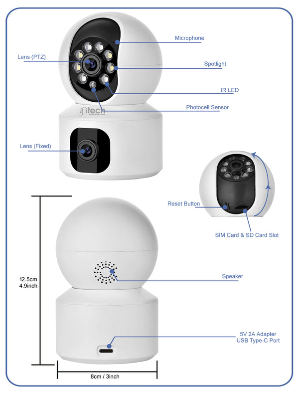 IFITech 4MP HD Smart 4G Dual-Lens CCTV Camera – 4G LTE Connectivity | 360° Coverage | Two-Way Audio | Colorful Night Vision | True Plug & Play, Easy Setup | IFI-4G1N