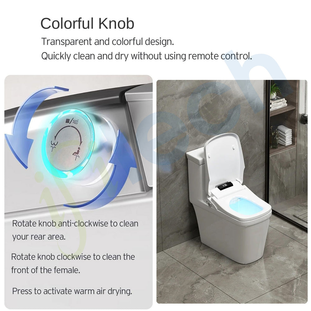 IFITech Smart Electric Bidet Toilet Seat with Remote Control, Heated Toilet Seat, Adjustable Warm Water, Air Dryer, Rear Feminine and Oscillating Washing, Night Light, Soft Close Lid, LED Display