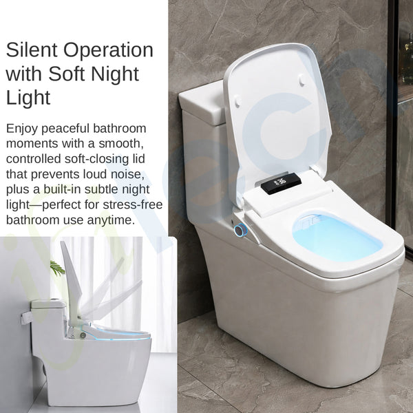 IFITech Smart Electric Bidet Toilet Seat with Remote Control, Heated Toilet Seat, Adjustable Warm Water, Air Dryer, Rear Feminine and Oscillating Washing, Night Light, Soft Close Lid, LED Display