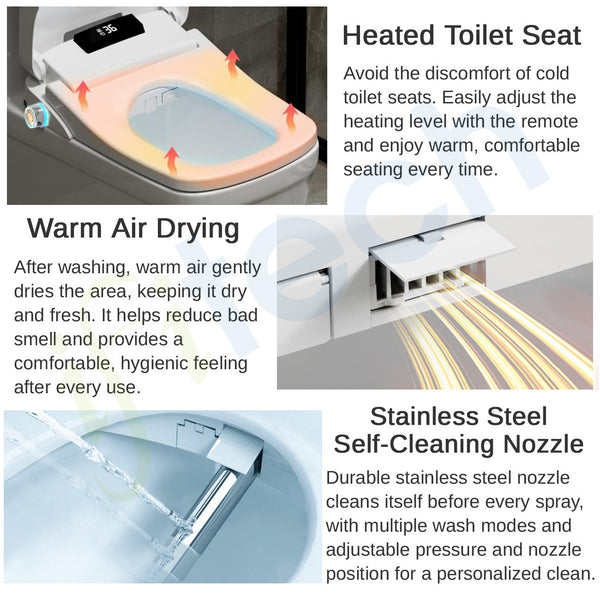 IFITech Smart Electric Bidet Toilet Seat with Remote Control, Heated Toilet Seat, Adjustable Warm Water, Air Dryer, Rear Feminine and Oscillating Washing, Night Light, Soft Close Lid, LED Display