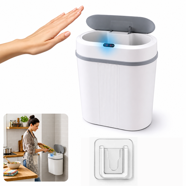 IFITech Smart Motion Sensor 12 Litre Kitchen Dustbin with Lid, Hanging Plastic Trash Can for Wall Mounted Garbage Bin - White | Touchless Dustbin with Soft Close Lid (Powered by 2*AA Batteries)