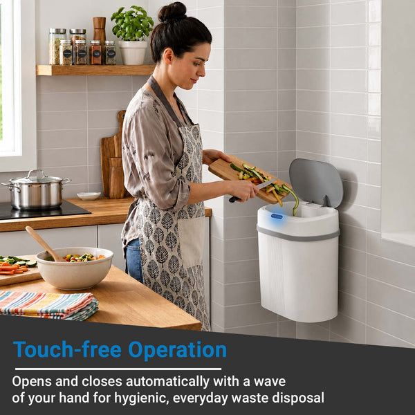 IFITech Smart Motion Sensor 12 Litre Kitchen Dustbin with Lid, Hanging Plastic Trash Can for Wall Mounted Garbage Bin - White | Touchless Dustbin with Soft Close Lid (Powered by 2*AA Batteries)