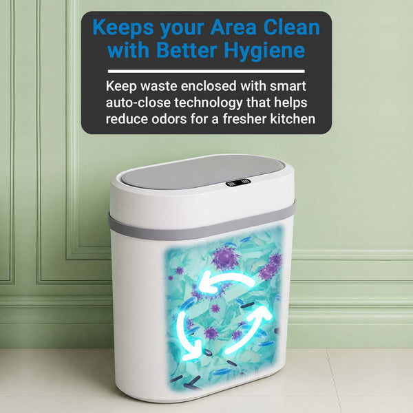 IFITech Smart Motion Sensor 12 Litre Kitchen Dustbin with Lid, Hanging Plastic Trash Can for Wall Mounted Garbage Bin - White | Touchless Dustbin with Soft Close Lid (Powered by 2*AA Batteries)