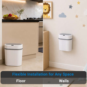 IFITech Smart Motion Sensor 12 Litre Kitchen Dustbin with Lid, Hanging Plastic Trash Can for Wall Mounted Garbage Bin - White | Touchless Dustbin with Soft Close Lid (Powered by 2*AA Batteries)