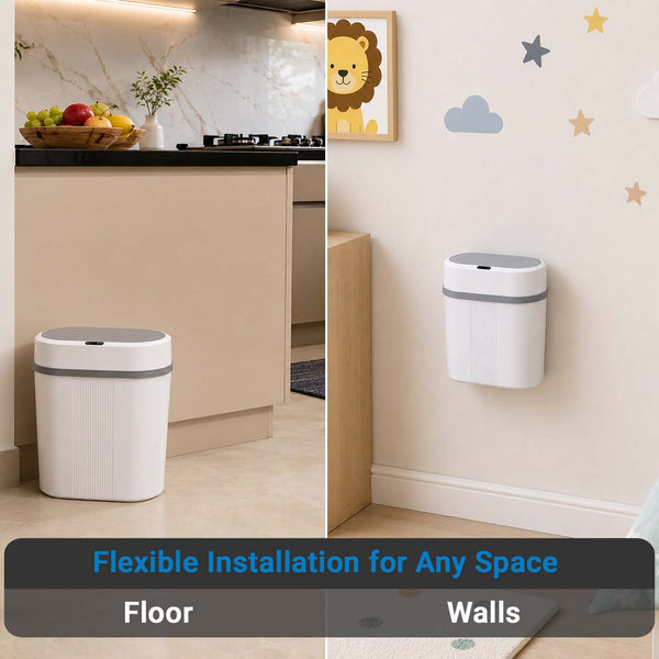 IFITech Smart Motion Sensor 12 Litre Kitchen Dustbin with Lid, Hanging Plastic Trash Can for Wall Mounted Garbage Bin - White | Touchless Dustbin with Soft Close Lid (Powered by 2*AA Batteries)