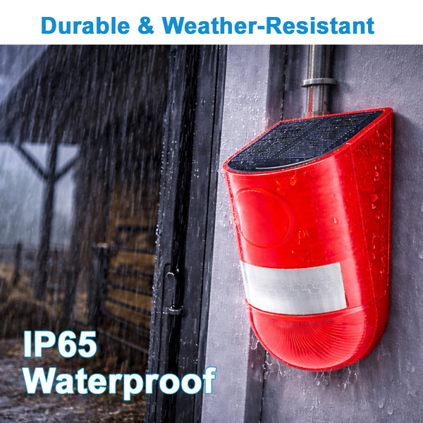 IFITech Solar Motion Sensor Alarm | Solar/USB Charging | 129dB Siren + Strobe Light