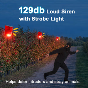 IFITech Solar Motion Sensor Alarm | Solar/USB Charging | 129dB Siren + Strobe Light