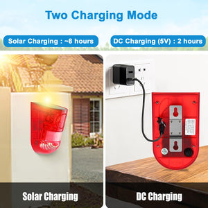 IFITech Solar Motion Sensor Alarm | Solar/USB Charging | 129dB Siren + Strobe Light