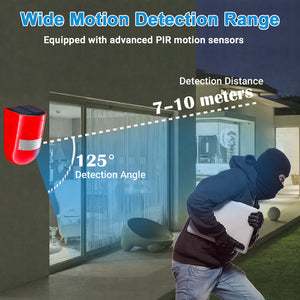 IFITech Solar Motion Sensor Alarm | Solar/USB Charging | 129dB Siren + Strobe Light