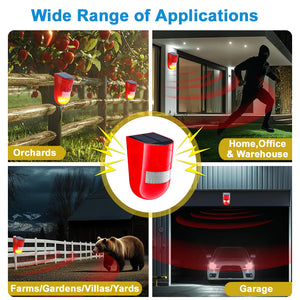 IFITech Solar Motion Sensor Alarm | Solar/USB Charging | 129dB Siren + Strobe Light