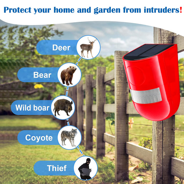 IFITech Solar Motion Sensor Alarm | Solar/USB Charging | 129dB Siren + Strobe Light