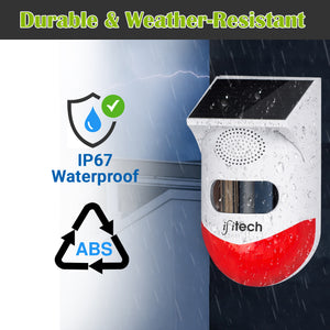 IFITech Solar Motion Sensor Alarm | Solar/USB Charging | 120dB Siren + Strobe Light
