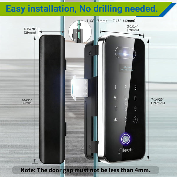IFITech WiFi Smart Glass Door Lock with Fingerprint & 3D Face Recognition | 8 Ways to Unlock – Face ID, Fingerprint, PIN, Virtual Password, RFID Card, Remote Control, Mechanical Key and Mobile App