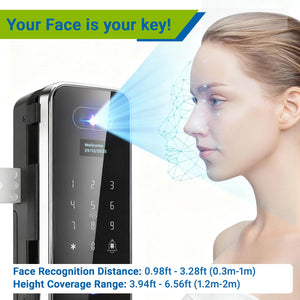 IFITech WiFi Smart Glass Door Lock with Fingerprint & 3D Face Recognition | 8 Ways to Unlock – Face ID, Fingerprint, PIN, Virtual Password, RFID Card, Remote Control, Mechanical Key and Mobile App