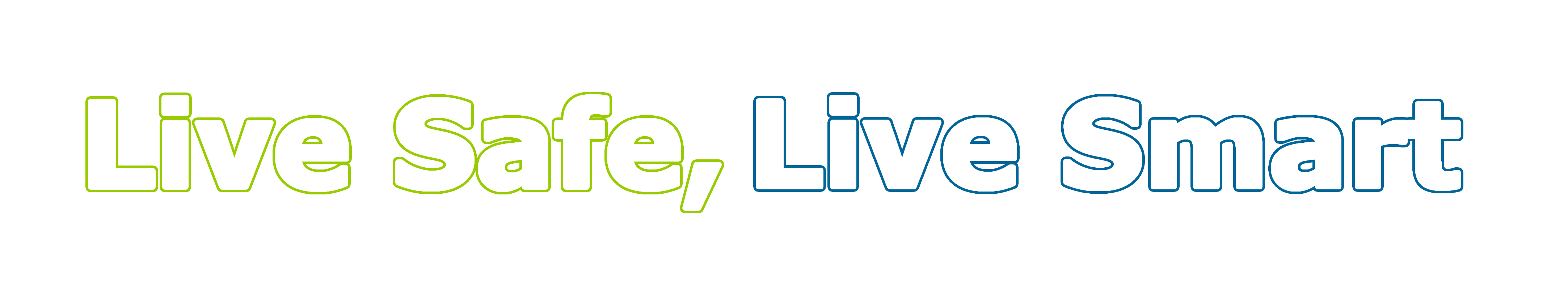 Text ' Freedom to Live Safe,  Freedom to Live Smart' in yellow and blue on a white background
