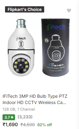 IFITech Indoor Security HD 3MP CCTV WiFi Bulb Camera