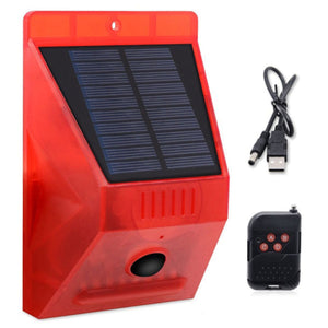 IFITech Solar Motion Detector Siren Alarm with Remote Control | LED Flash Warning Strobe Security Alarm | 129db Decibels Siren Sound