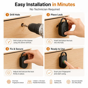 IFITech Smart Fingerprint Cabinet Lock for Drawer | Biometric Keyless Lock