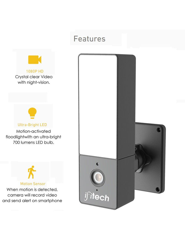 IFITech WiFi Motion-Activated HD Security Camera with Floodlight | APP Control