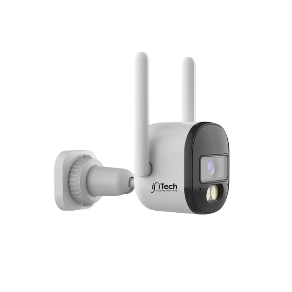 Outdoor security camera with antennas on a white background, branded 'ifitech'.