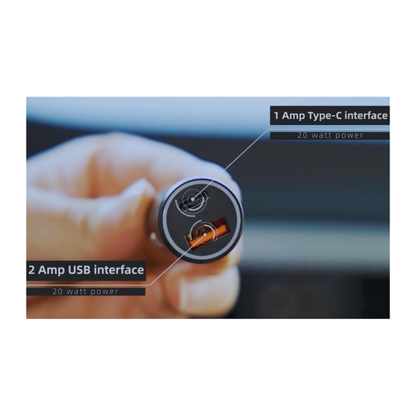 Close-up of a USB-C and USB-A interface with labeled power ratings.