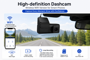 IFITech Full HD WiFi Car Dash Camera, 140° Wide Angle, Mobile App, Loop Recording, G-Sensor, Parking Monitoring, Supports Up to 128GB