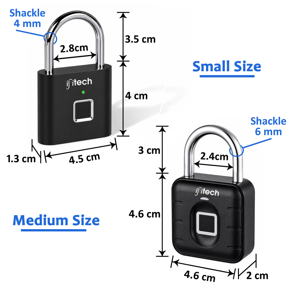 IFITech Smart Fingerprint Padlock | Biometric Padlock | Keyless Lock | Stores Up to 20 Fingerprints | Fingerprint Lock for Gym Locker, Cabinet, Drawer, Luggage & Personal Spaces
