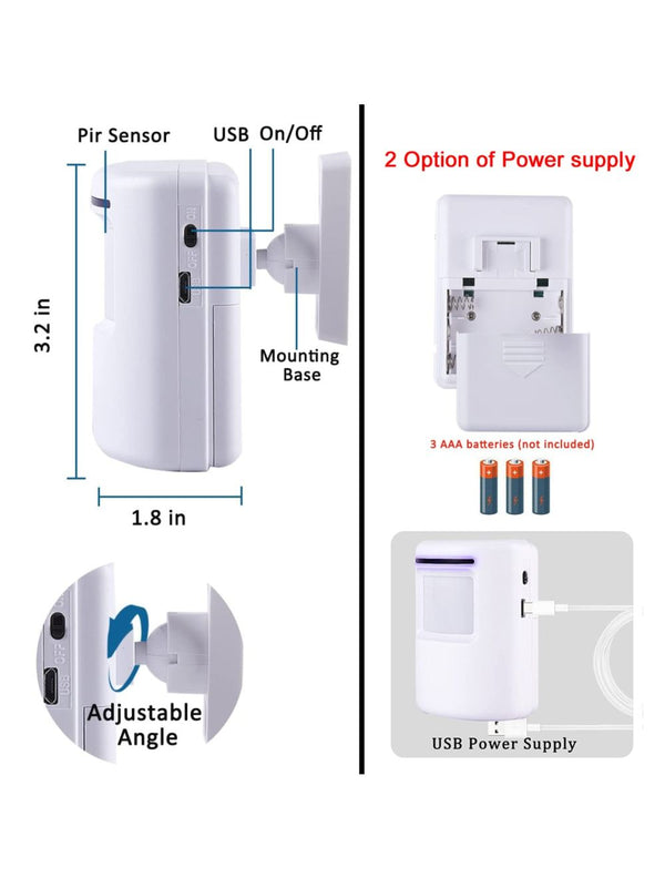 IFITech Wireless PIR Motion Sensor Security Door Alarm with 38 Chime Tunes