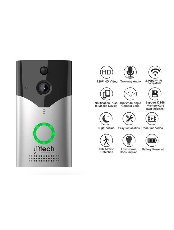 IFITech Rechargeable WiFi Video Doorbell | App Control