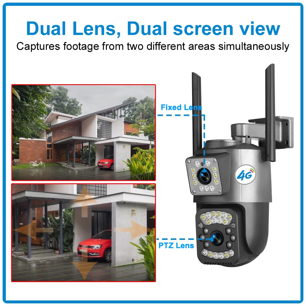 Controlable Lens IFITech 4MP Dual-Lens Outdoor CCTV Camera with 4G SIM & 360° View.