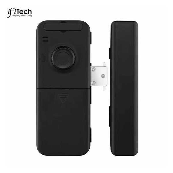 Black electronic device with a metallic bracket on a white background, branded 'ifiTech'.