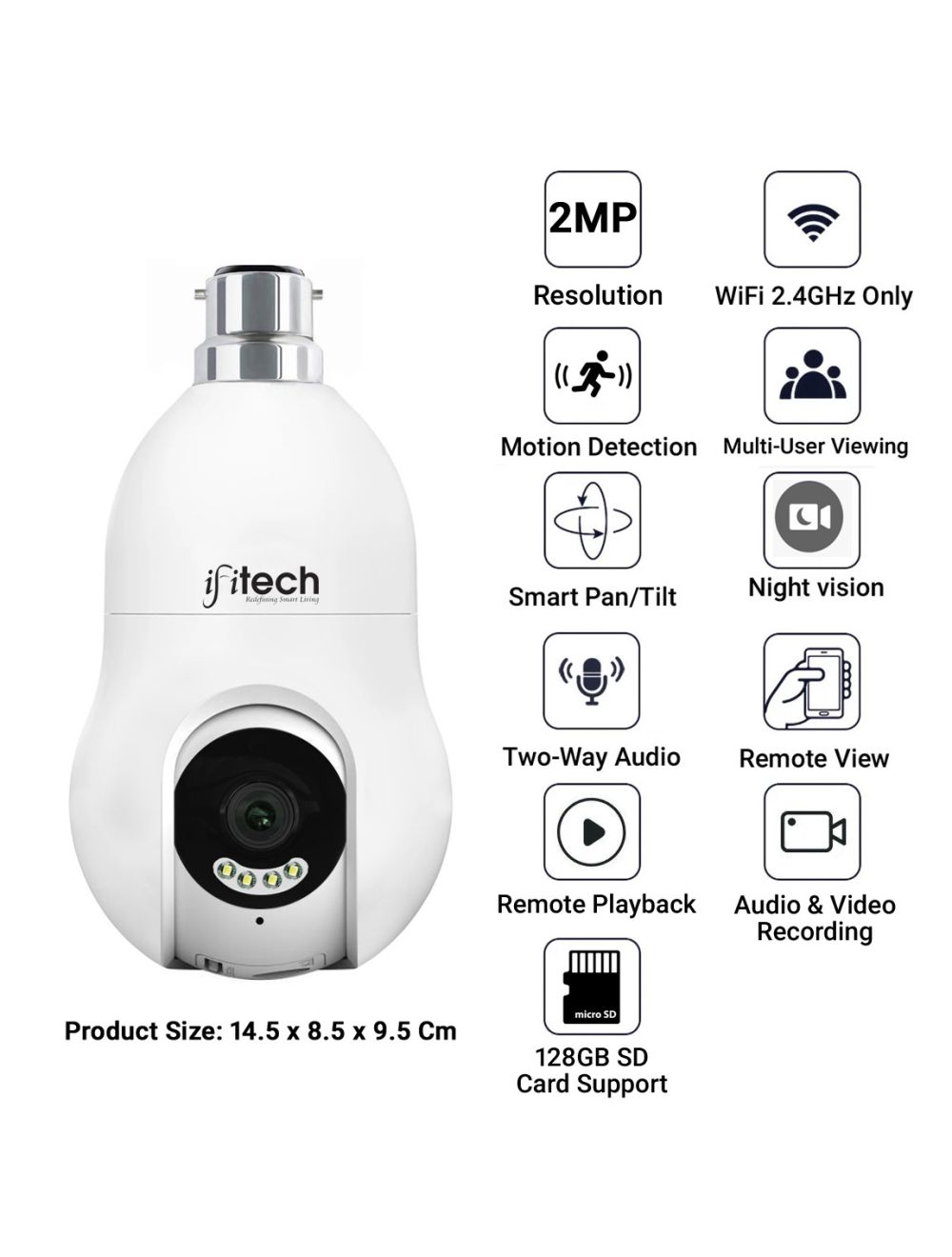 IFITech Bulb Shape Indoor HD 1080P (2MP) CCTV WiFi Camera